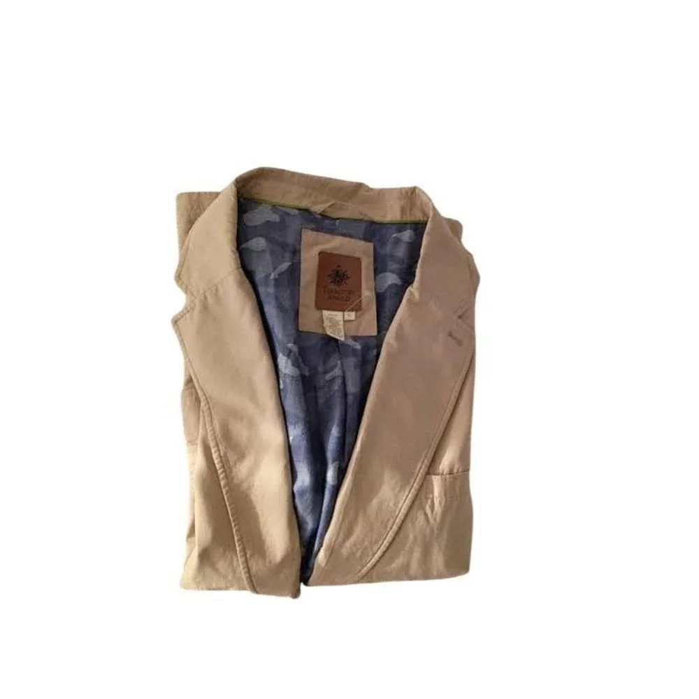 Territory Ahead 100% Cotton Tan Blazer Jacket‎ L Button Up Lapel Collar Light